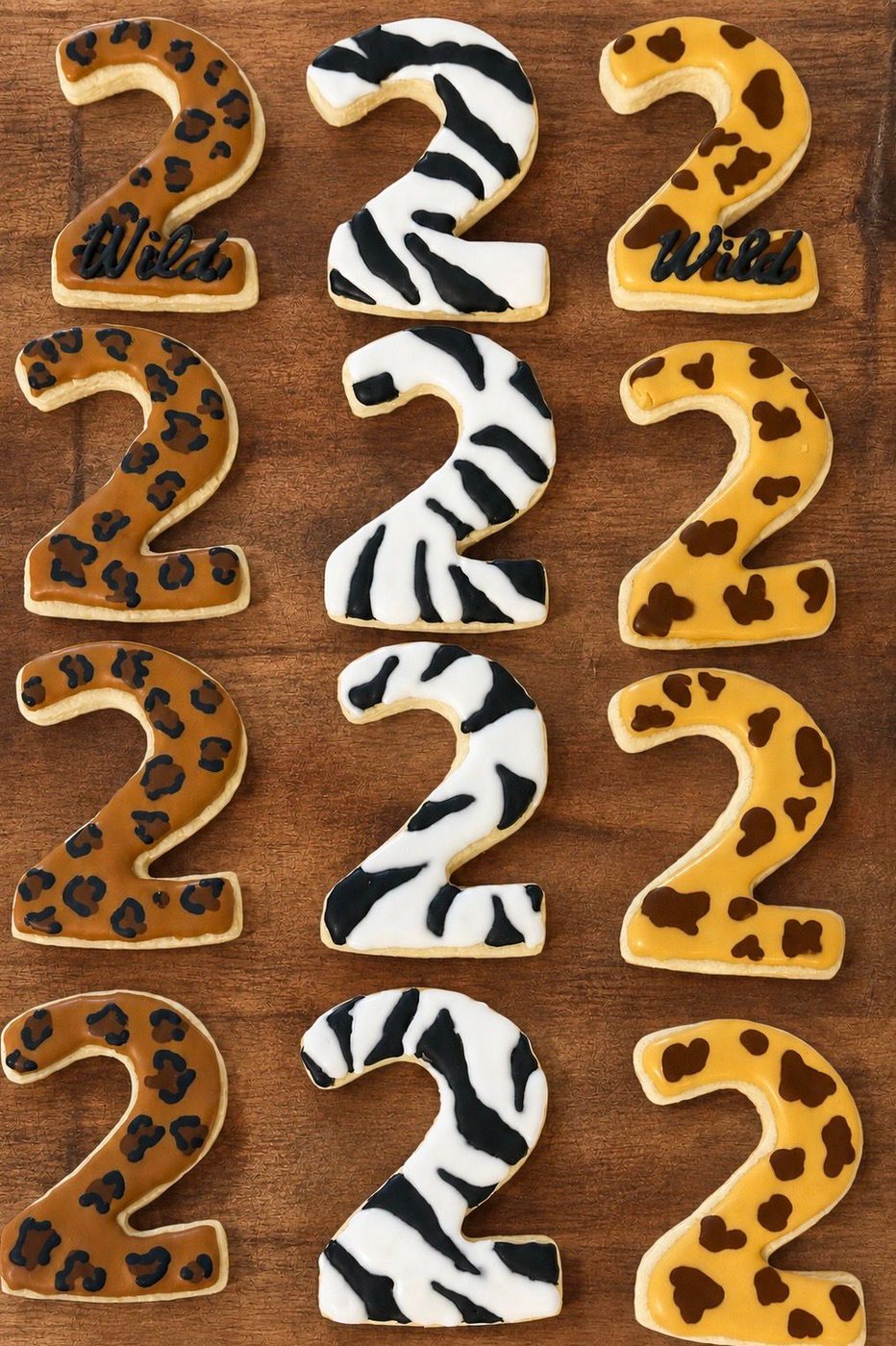 Safari animal print number two birthday cookies